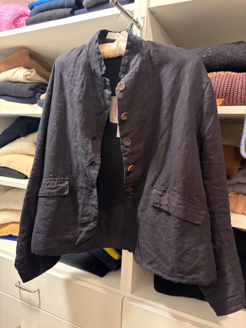 H+ Hannoh Wessel Black Linen Jacket Blazer Size 38 Made in Italy
